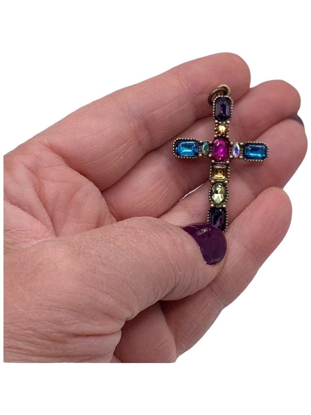 Cross Pendant With Blue, Pink & Purple Stones NWT